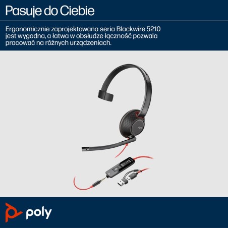 Poly Blackwire 5210 Monaural Usb-C Headset +3.5Mm Plug +Usb-C/A Adapter (Bulk)
