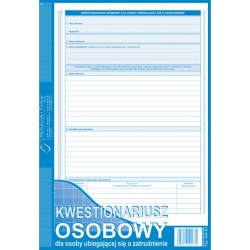 Kwestionariusz Osobowy Dla Osoby Ubiegającej Się O Zatrudnienie A4 (Offset)