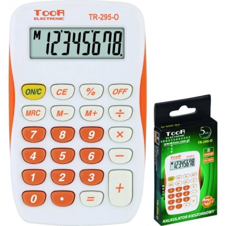 Kalkulator Toor Tr-295-O Biało-Pomarańczowy, 8 Pozycyjny, Kieszonkowy 120-1419