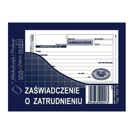 Zaświadczenie O Zatrudnieniu A6 (O+1K)