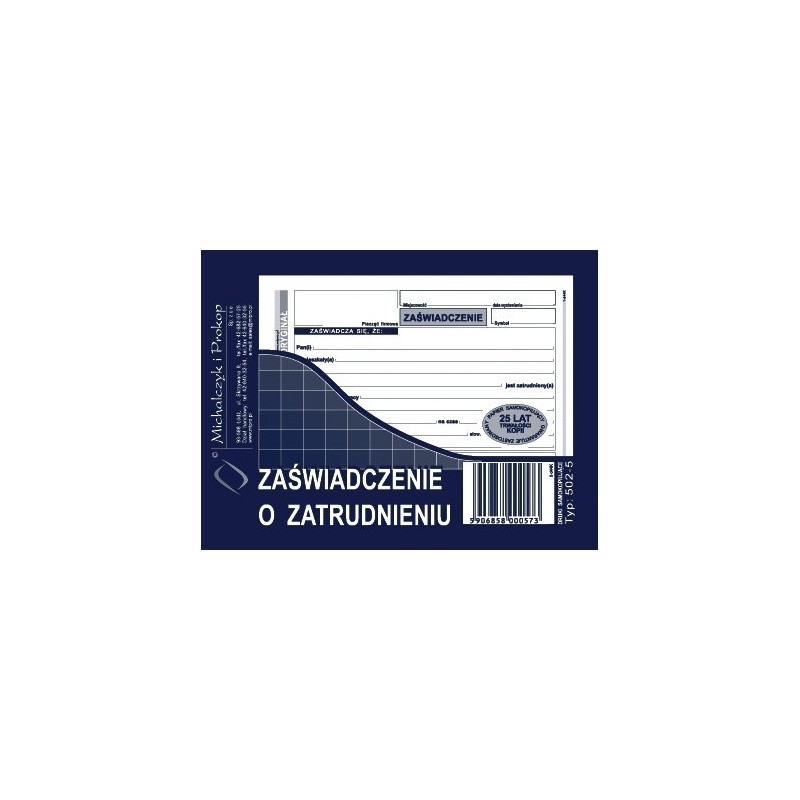 Zaświadczenie O Zatrudnieniu A6 (O+1K)