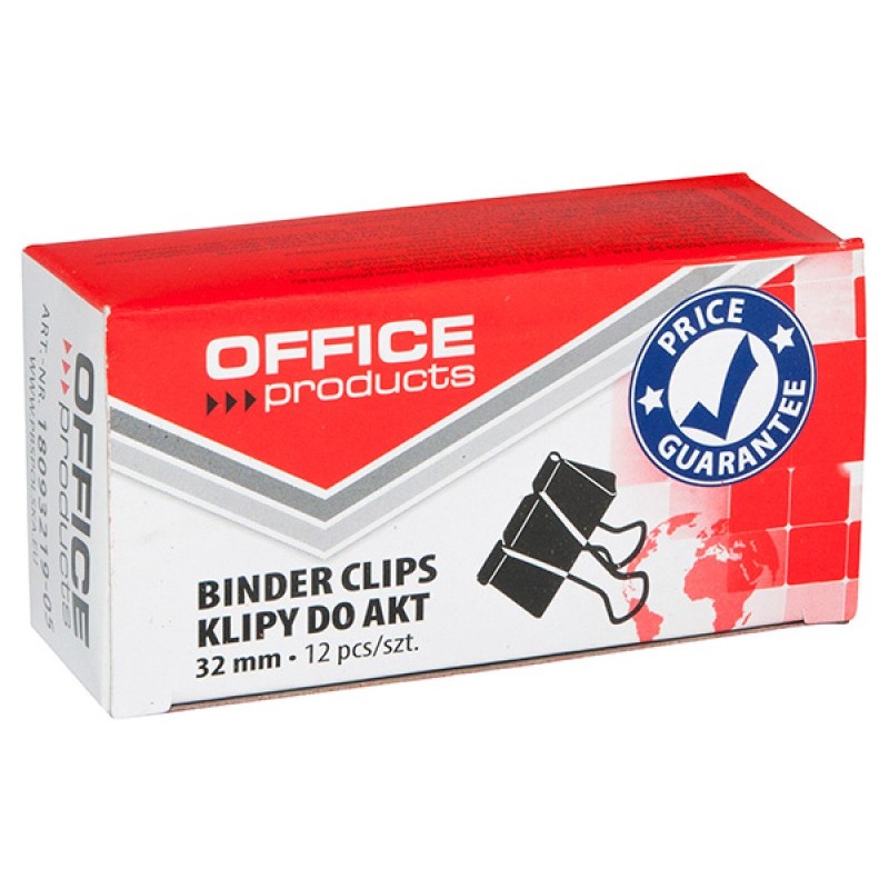 Klipy Do Dokumentów , 32Mm, 12Szt., Czarne, Typu Office Products 18093219-05