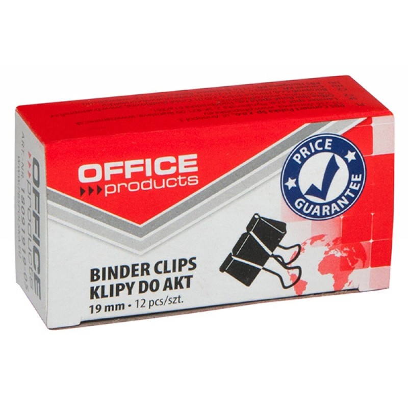 Klipy Do Dokumentów , 19Mm, 12Szt., Czarne, Typu Office Products 18091919-05