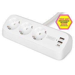 Digitus 3-Drożna Biurowa Listwa Zasilająca Z 2 Złączami Usb-A I 1 Złączem Usb-C, Biała