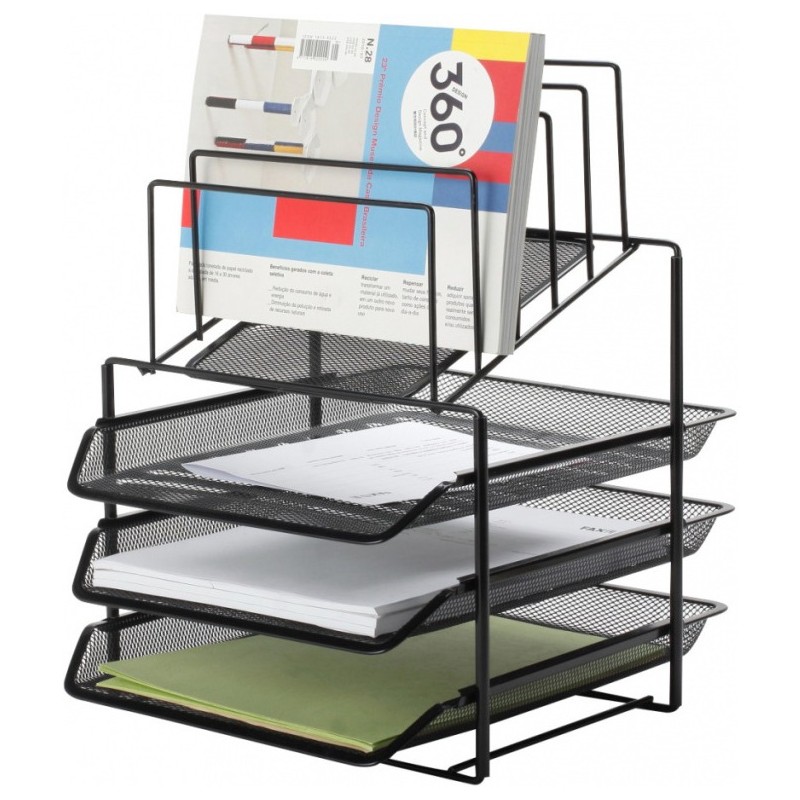 Organizer Na Biurko Q-Connect 3 Półki I Sorter Metalowy Czarny