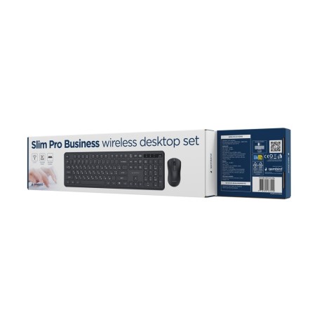 Gembird Bezprzewodowy Zestaw Klawiatury + Mysz Slim Pro Business Na Biurko, Czarny, Układ Ru