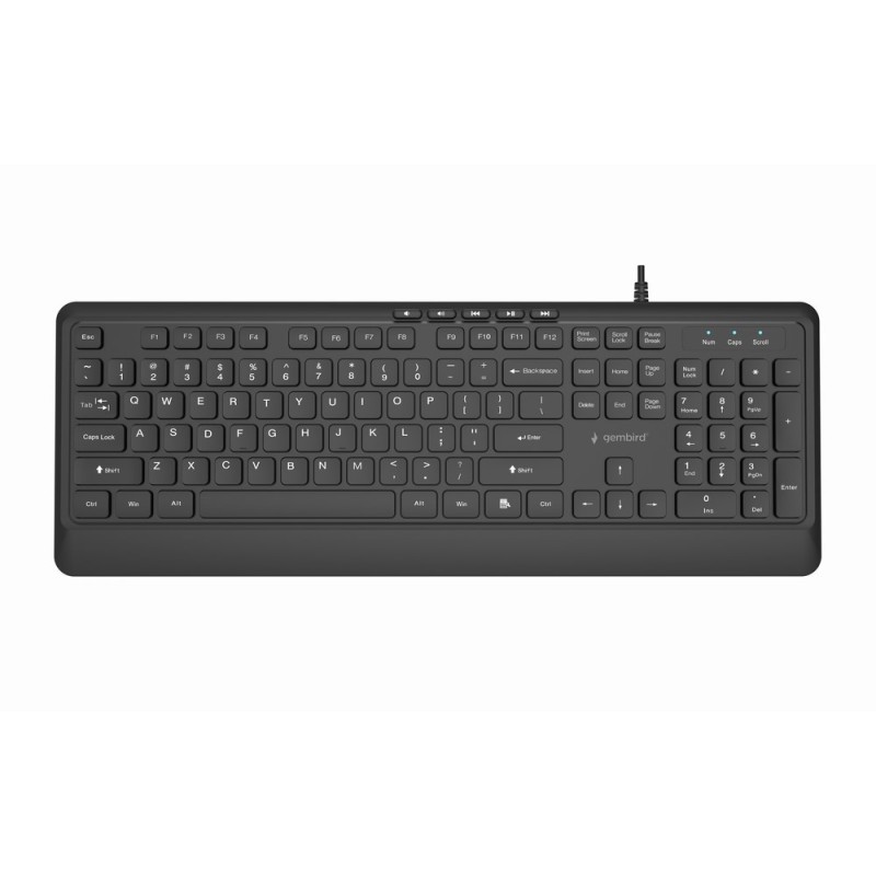 Gembird Klawiatura Przewodowa Multimedialna Slim, Usb 5 Klawiszy Hotkeys, Us Layout, Czarna