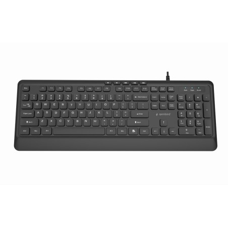 Gembird Klawiatura Przewodowa Multimedialna Slim, Usb 5 Klawiszy Hotkeys, Us Layout, Czarna