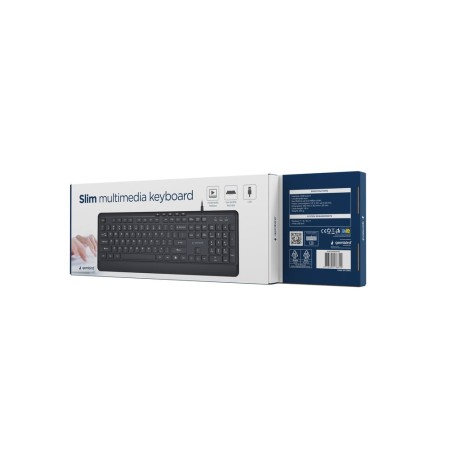 Gembird Klawiatura Przewodowa Multimedialna Slim, Usb 5 Klawiszy Hotkeys, Us Layout, Czarna