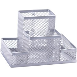 Przybornik Na Biurko Q-Connect 4 Komory Metalowy Srebrny