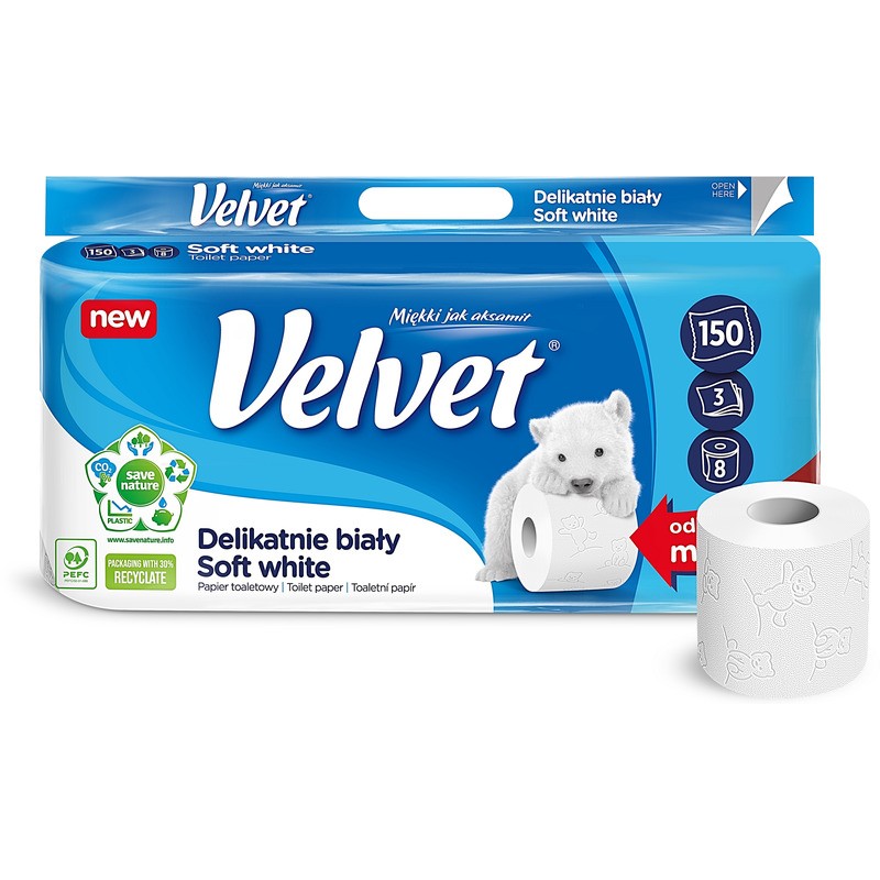 Papier Toaletowy Velvet Delikatnie Biały 8 Rolek
