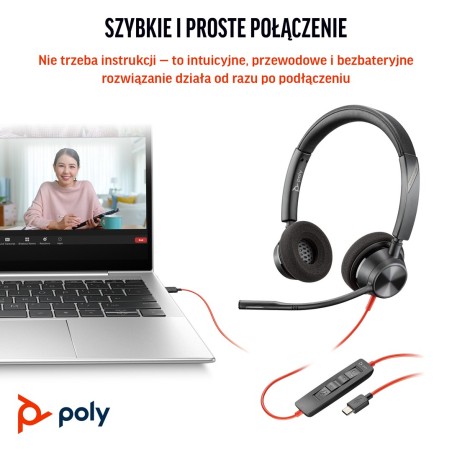 Poly Zestaw Słuchawkowy Blackwire 3320 Stereo Usb-C Z Certyfikatem Microsoft Teams + Przejściówka Usb-C/A