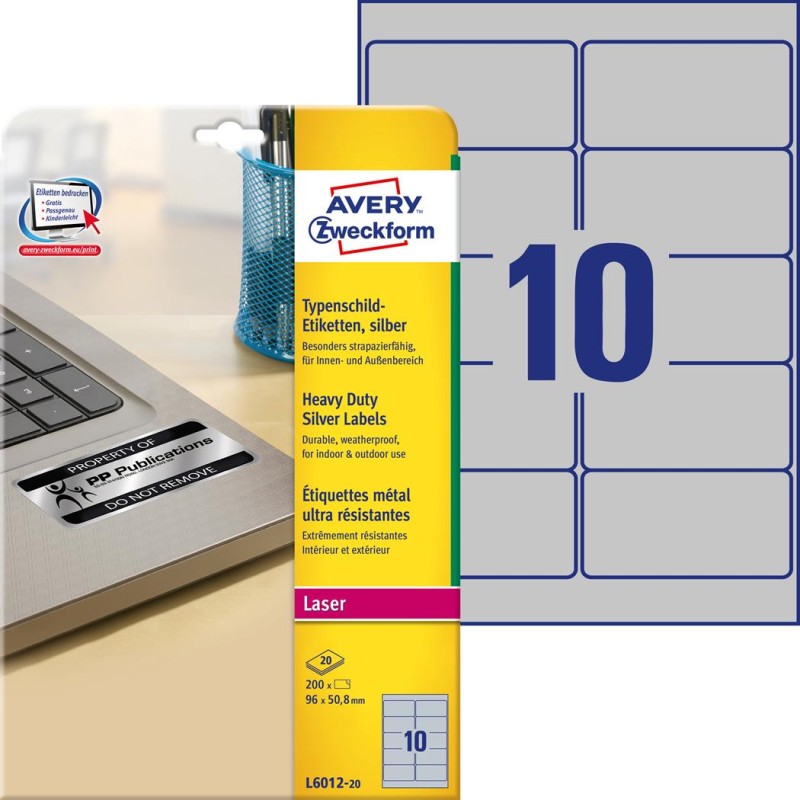 Etykiety Znamionowe 96 X 50,8 Mm, Srebrne Etykiety Wodoodporne, Poliestrowe 20 Ark., Tabliczki Znamionowe Do Druku, Etykiety Fol