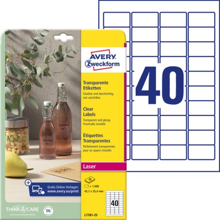 Etykiety Avery A4 45.7X25.4Mm Przezroczyste (40X25)