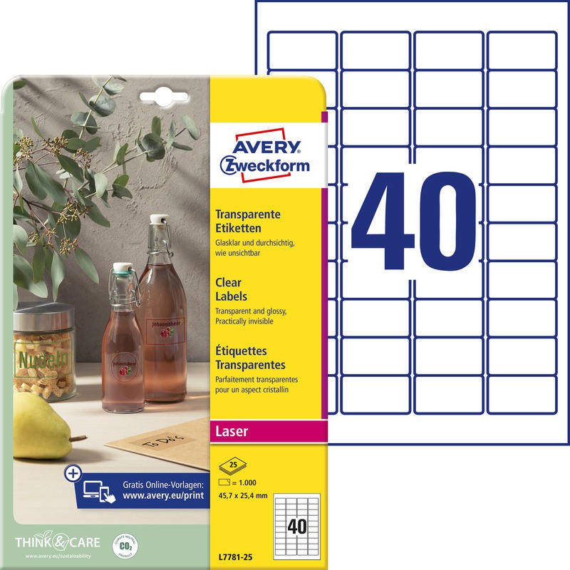 Etykiety Avery A4 45.7X25.4Mm Przezroczyste (40X25)