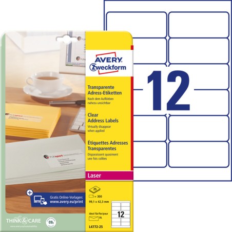 Etykiety A4 Avery 99,1*42,3Mm Przezroczyste (25)