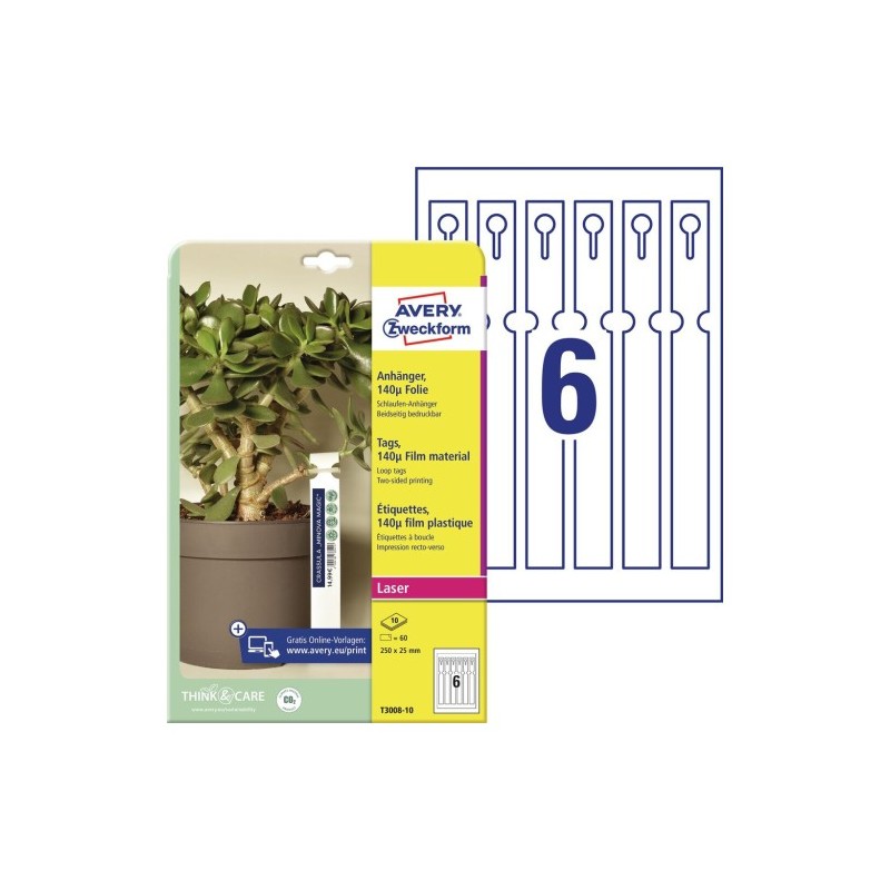 Etykiety Pętelkowe Do Roślin, Foliowe, 140_, 250 X 25 Mm, 10 Ark., Avery Zweckform T3008-10