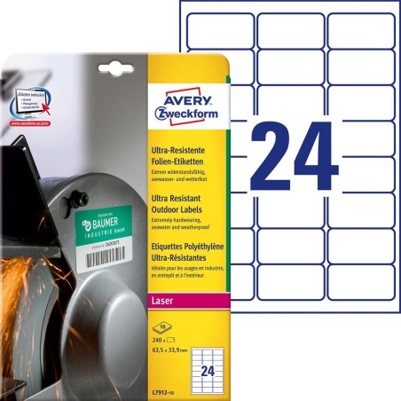 Etykiety Foliowe 63,5 X 33,9 Mm, Białe Etykiety Wodoodporne Z Trwałym Klejem, Wytrzymałe Etykiety Przemysłowe 10 Ark. / Op., Ave