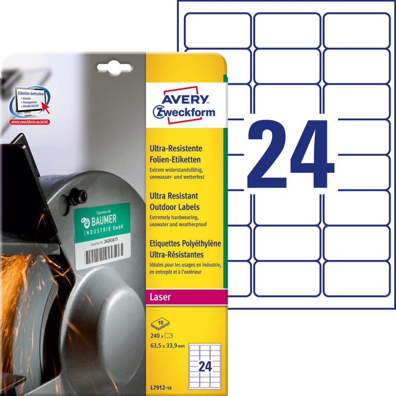 Etykiety Foliowe 63,5 X 33,9 Mm, Białe Etykiety Wodoodporne Z Trwałym Klejem, Wytrzymałe Etykiety Przemysłowe 10 Ark. / Op., Ave