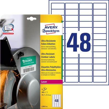 Etykiety Foliowe 45,7 X 21,2 Mm, Białe Etykiety Wodoodporne Z Trwałym Klejem, Wytrzymałe Etykiety Przemysłowe 10 Ark. / Op., Ave