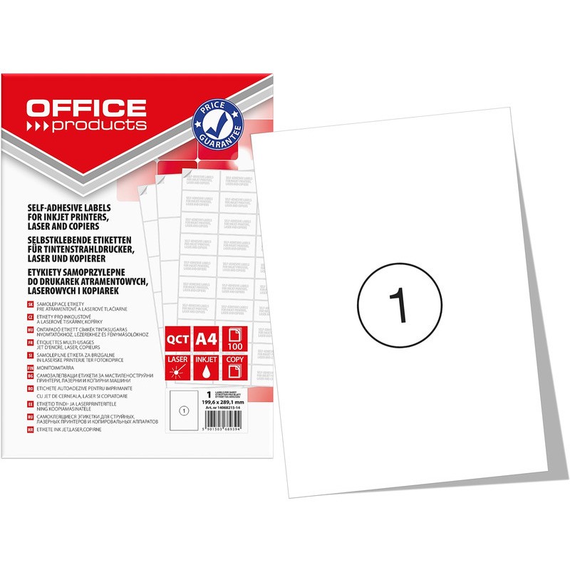Etykiety Office Products A4 199.6X289.1Mm Białe (100)