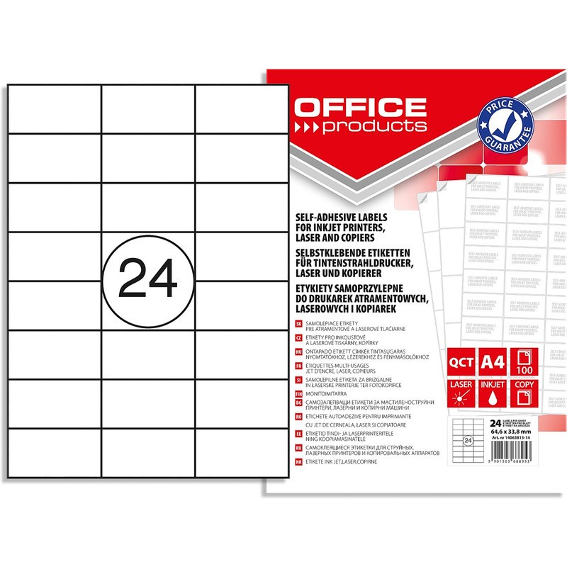 Etykiety Office Products A4 64.6X33.8Mm Białe (100)