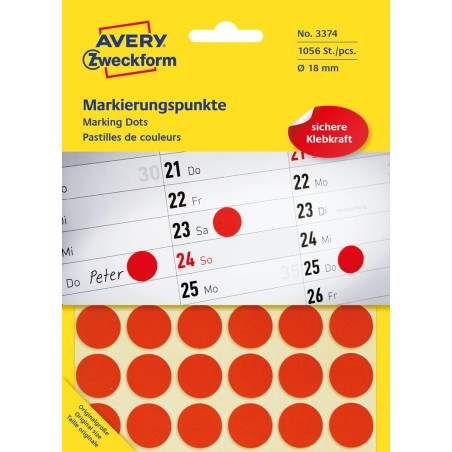 Kółka Do Zaznaczania Śr. 18 Mm, Czerwone Etykiety Papierowe, Etykiety Okrągłe Z Trwałym Klejem, Etykiety Do Oznaczenia 1056 Etyk