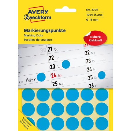 Kółka Do Zaznaczania Śr. 18 Mm, Niebieskie Etykiety Papierowe, Etykiety Okrągłe Z Trwałym Klejem, Etykiety Do Oznaczenia 1056 Et