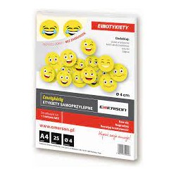 Etykiety A4 25 Ark. , Kółka 40Mm Żółte Buźka Mix  Emotykiety