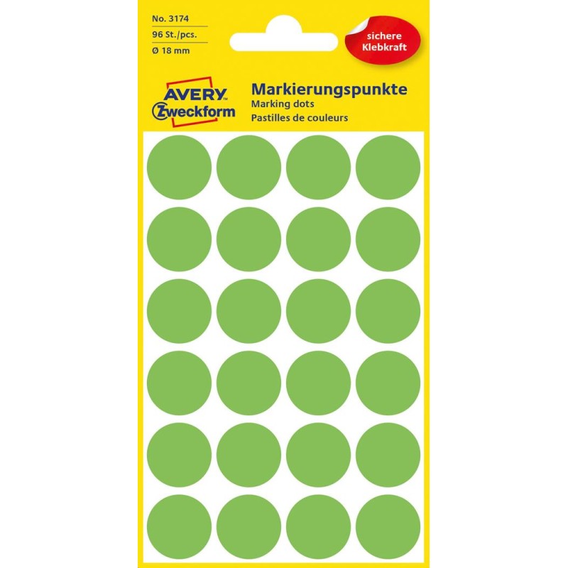 Kółka Do Zaznaczania Śr. 18 Mm, Zielone Neonowe Etykiety Papierowe, Etykiety Okrągłe Z Trwałym Klejem, Etykiety Do Oznaczenia 96