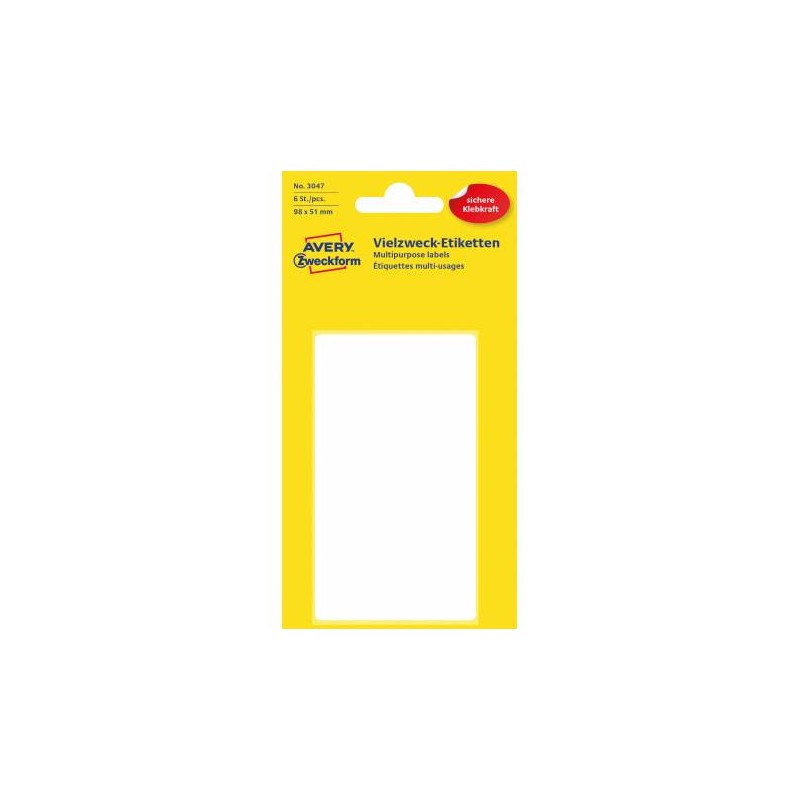 Minietykiety Do Opisywania Ręcznego 98 X 51 Mm, Trwałe Etykiety Papierowe, Białe Etykiety Samoprzylepne 6 Etyk. /Op., Avery 3047