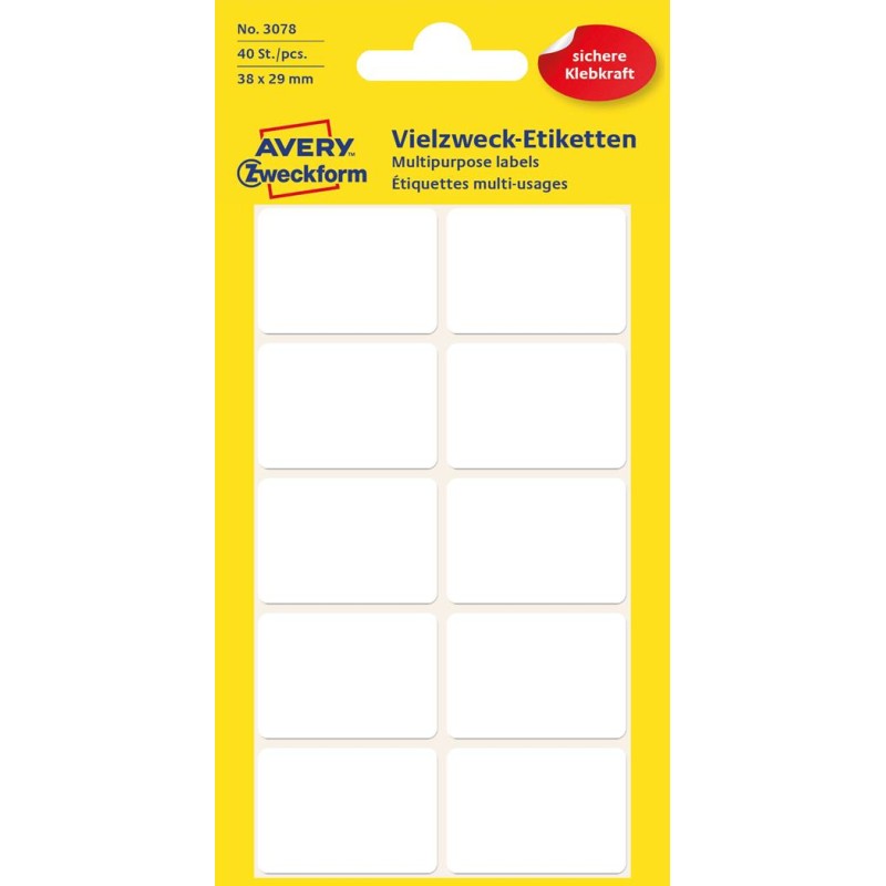 Minietykiety Do Opisywania Ręcznego 38 X 29 Mm, Trwałe Etykiety Papierowe, Białe Etykiety Samoprzylepne 40 Etyk. /Op., Avery 307