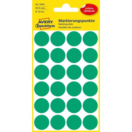 Kółka Do Zaznaczania Śr. 18 Mm, Zielone Etykiety Papierowe, Etykiety Okrągłe Z Trwałym Klejem, Etykiety Do Oznaczenia 96 Etyk. /