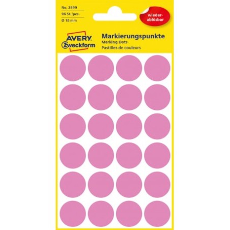 Usuwalne Kółka Do Zaznaczania Kolorowe, 96 Etyk./Op., Q18 Mm, Różowe, Avery Zweckform, 3599