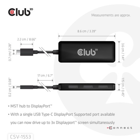 Club3D Csv-1553 Huby I Koncentratory Usb Type-C Czarny