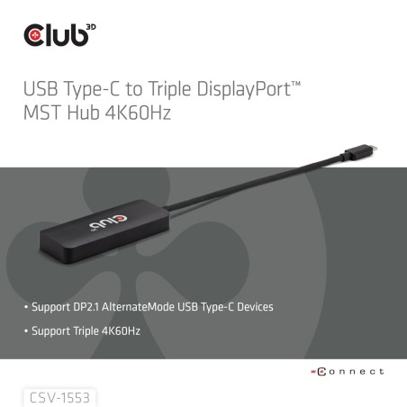 Club3D Csv-1553 Huby I Koncentratory Usb Type-C Czarny