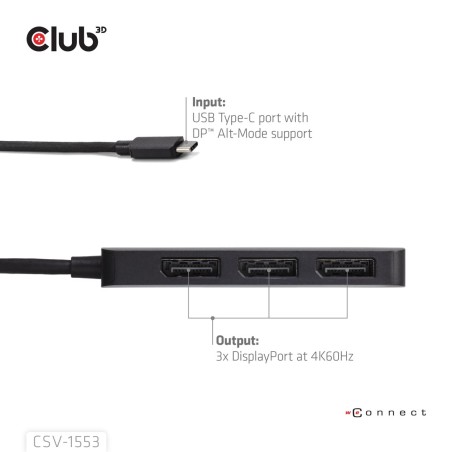 Club3D Csv-1553 Huby I Koncentratory Usb Type-C Czarny