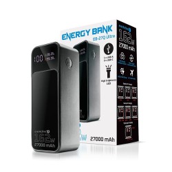 Everactive Powerbank 27 000Mah, 1X Usb, 2X Usb-C, 162,5W, Qc4+, Wbudowana Latarka, Wyświetlacz Lcd, Czarny Eb-27Q