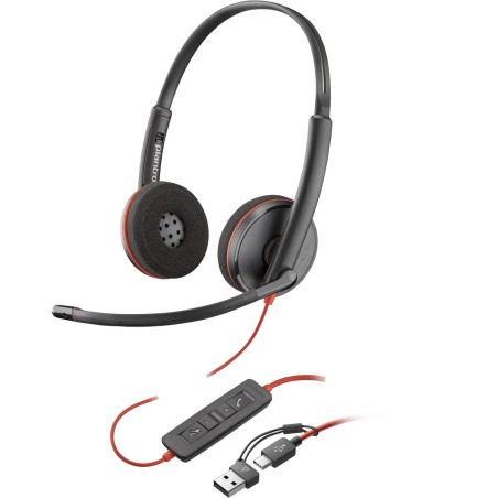 Poly Blackwire 3220 Stereo Usb-C Black Headset +Usb-C/A Adapter (Bulk)