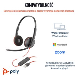 Poly Blackwire 3220 Stereo Usb-C Black Headset +Usb-C/A Adapter (Bulk)