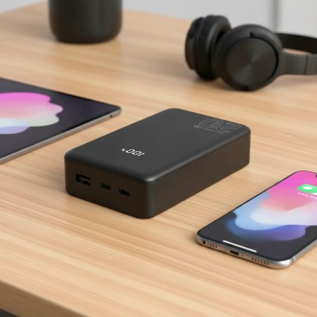Everactive Powerbank 20 000Mah, 1X Usb, 2X Usb-C, 20W, Qc4+, Wyświetlacz Lcd, Czarny Eb-22Qb