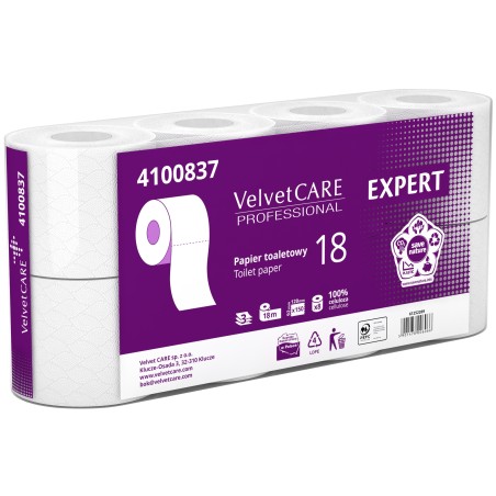 Papier Toaletowy Celuloza, 3 Warstwy, Biały, 18M - 150 Listków (8Szt) Velvet Professional Expert 4100837