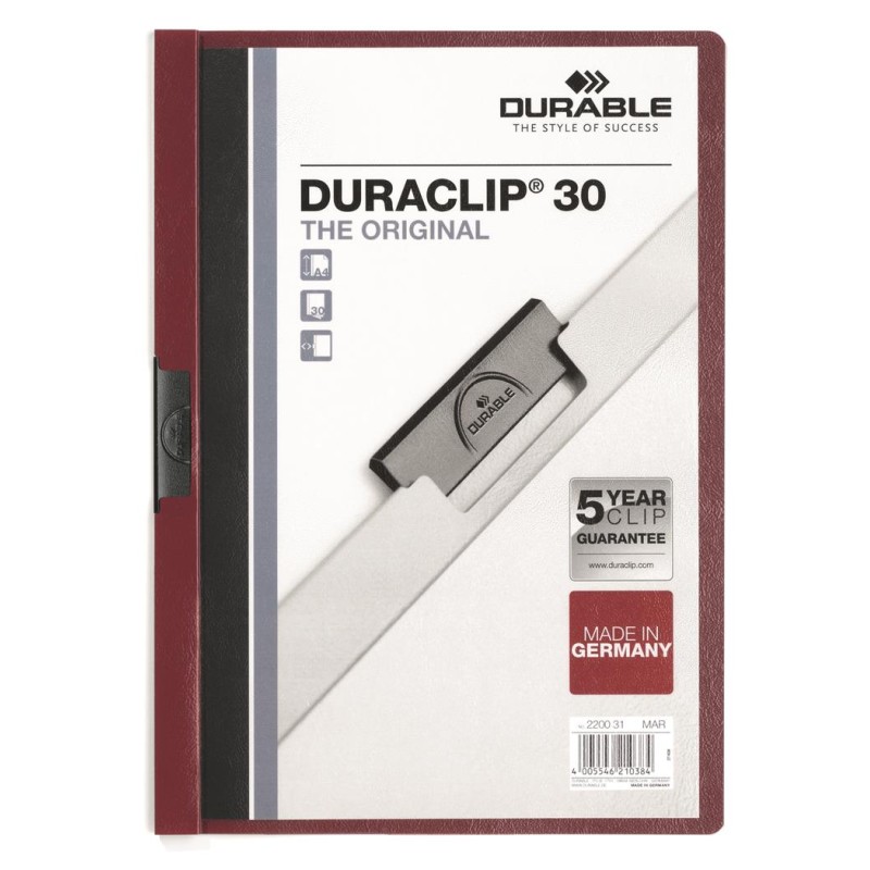 Skoroszyt Zac.duraclip 30 A4 1-30Kart.czerwon 220031 Durable