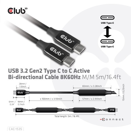 Kabel Usb Club3D Cac-1535 (Usb 3.2 Gen2 Type C