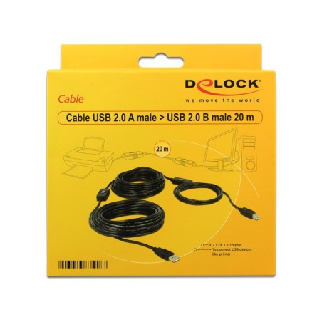 Delock 20M, Usb2.0-A - Usb2.0-B Kabel Usb Usb A Usb B Czarny