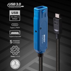 Lindy 43380 Kabel Usb Usb 3.2 Gen 1 (3.1 Gen 1) 5 M Usb C Usb A Czarny