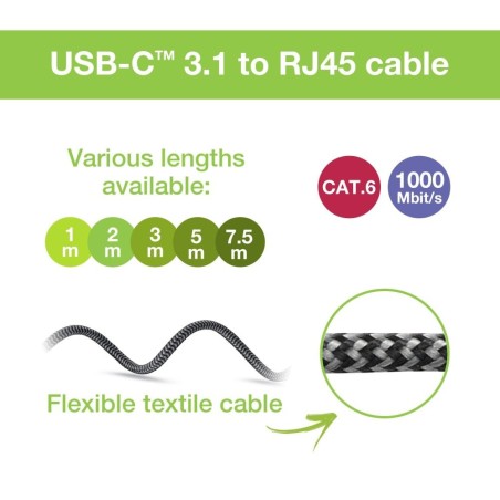 Techly Adapter/Kabel Sieciowy Usb-C Na Gigabit Ethernet Rj45 3M