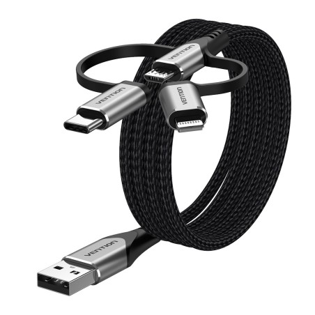 Kabel Vention Usb-A  3W1 Micro-B Usb-C Lightning 1M Szary