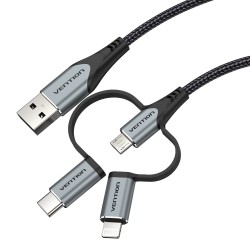 Kabel Vention Usb-A  3W1 Micro-B Usb-C Lightning 1M Szary