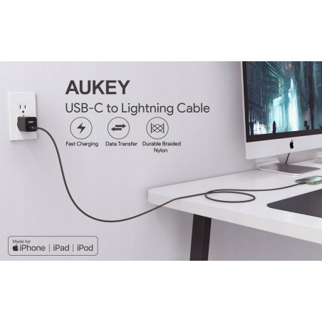 Aukey Cb-Cl03 Nylonowy Kabel Usb C-Lightning 2M Pd